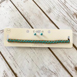 City New York Women's Embroidered Seed Bead Choker Necklace & Earrings Set